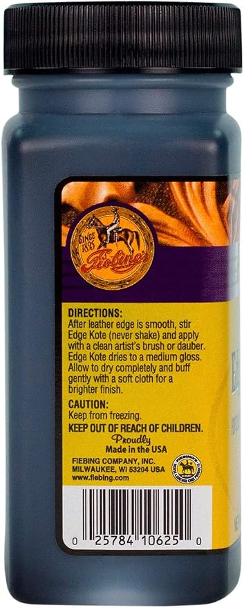 Fiebing's Edge Kote (4oz) - Black - Flexible, Water Resistant Coating for Leather Edges, Medium Gloss - for Color Coating and Protecting Edges of Leather Shoes, Crafts and Furniture