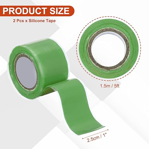 uxcell 2 Pcs Self Fusing Silicone Tape, 1" x 5ft Waterproof Water Leak Sealing Tape for Plumbing Pipe Hose Repair Handles, Green