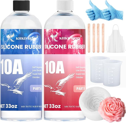 Silicone Mold Making Kit, 10A Liquid Silicone Rubber 66OZ, Translucent Clear Mold Making Silicone Mixing Ratio 1:1 – Bubble-Free, Easy Demold for Resin Molds, 3D Molds, 4H Fast Cure