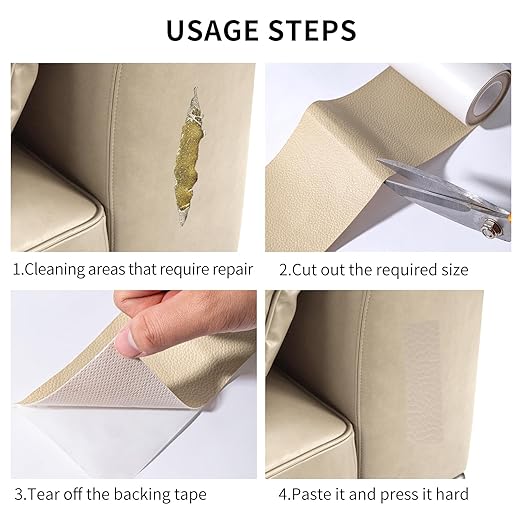 Leather Repair Patch Tape, Light Beige 17 x 61 Inches Self Adhesive Leather Repair Kit for Furniture, Car Seat,Vinyl Leather Repair Kit for Office Chairs, Bags, Luggage