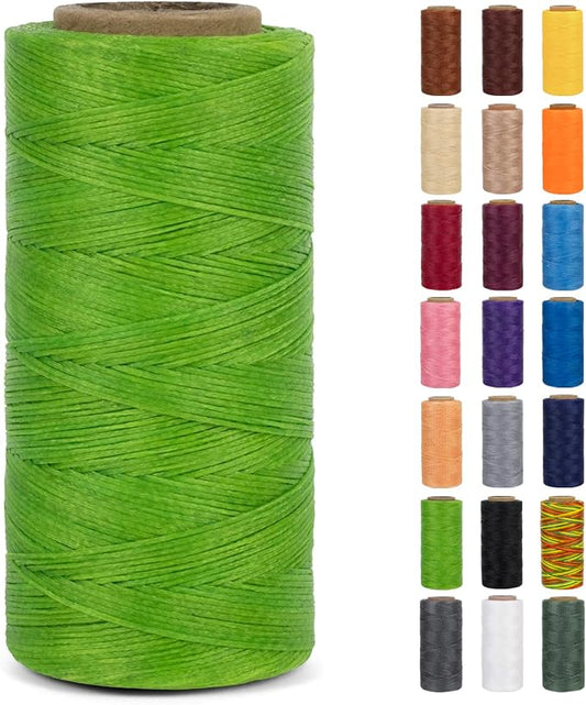 0.8mm Waxed Thread for Leather Sewing, 284 Yards, 150D Flat Wax String, Waxed Cord for Bracelet Making, Bookbinding, Shoe Repairing, Leather Projects, DIY Crafts (Light Green)