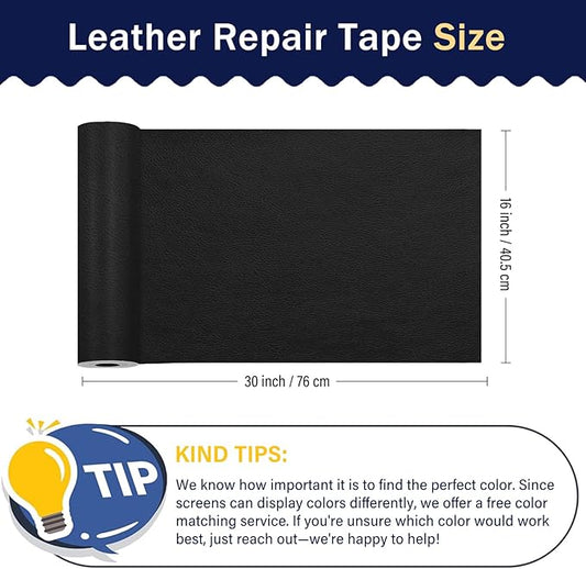 Zenyao Leather Repair Patch Tape - Self Adhesive Leather Repair Kit for Car Seat Furniture, Heavy Duty Vinyl Repair Patch for Couch Sofa, Waterproof for Rips Scratches Tears, 12x30 Inch Roll, Black