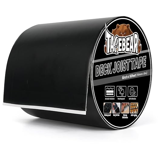 TAPEBEAR Joist Tape 6"×50', Deck Joist Tape Butyl Sealant Joist Flashing Tape for Decking, Waterproof Anti-Corrosion Weather Resistant Tape for Wood Decks Beams Rim, Roof