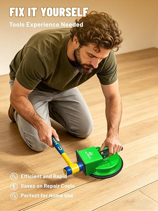 Laminate Floor Gap Fixer Tool Repair Kit, LVP Flooring Suction Cup Tool for Gaps, Heavy Duty Joint Puller Tools with 5 Reusable Sticky Pads & Rubber Mallet, Professional Hardwood Plank Closer (Green)