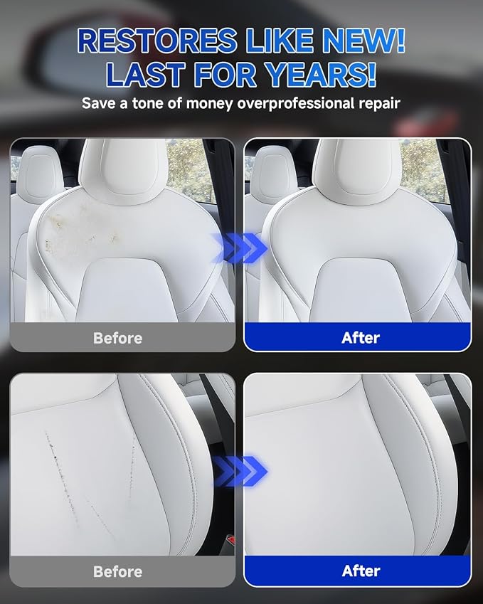 for Tesla Steering Wheel Repair Kit - 8PCS Leather & Vinyl Scratch Restorer for Model 3/Y/S/X, Leather Restoration Kit DIY Fix for Tears, Scuffs, Worn Spots & Color Fading (White)