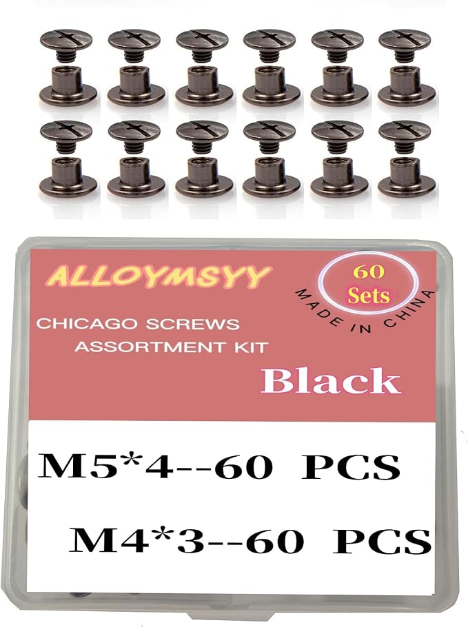 60 Sets M5*4mm Gun Black Leather Rivets Screws Rivets Chicago Binding Screws Adjust and Repair Leather Craft Belts, Bags, Shoes, Purse Bindings