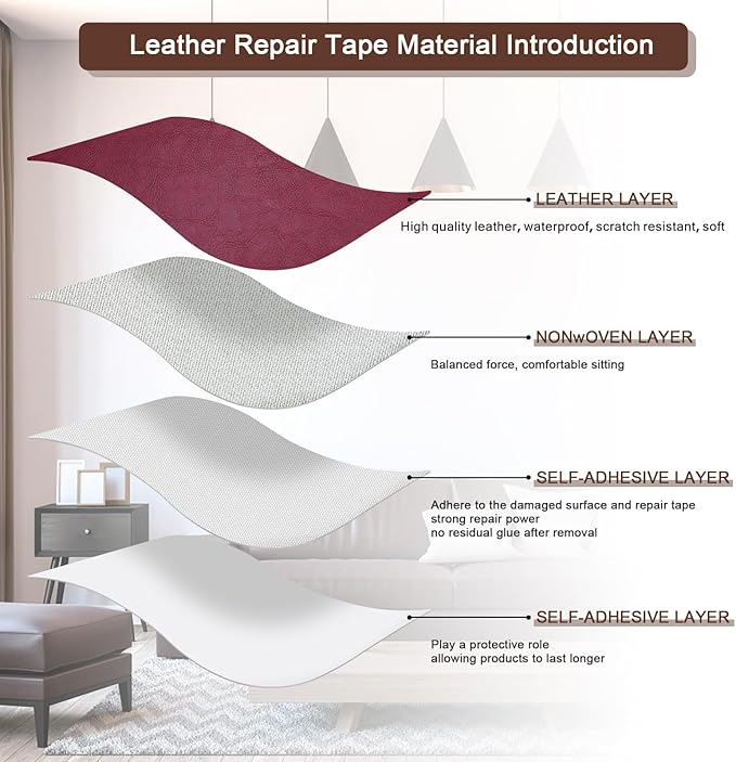 JDLUGH Sofa Leather Repair Patch Tape 8.2x11 Inch2PCS Self Adhesive Sofa, Car Seat, Leather Furniture, Vinyl Repair Patch Kit (8.2x11 Inch, Red1.0)