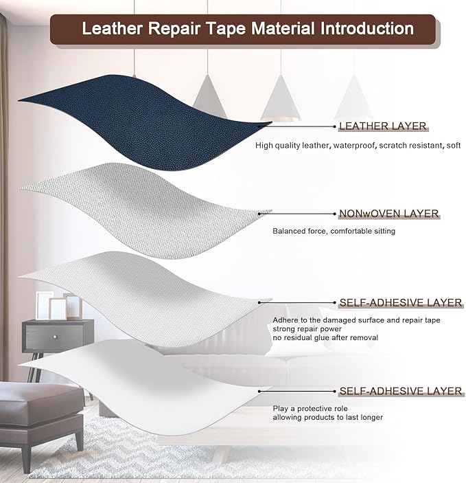 JDLUGH Sofa Leather Repair Patch Tape, Large Self Adhesive Couch, Car Seat, Office Chair, Leather Furniture, Vinyl Repair Patch Kit for Furniture (15x60 Inch, Blue)