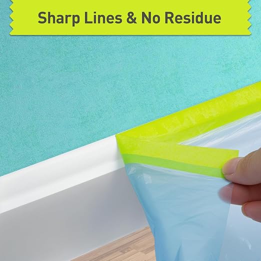 Tangibay Pre-Taped Masking Film - 22" x 66' Painters Plastic Sheeting with Painter's Tape and Drape for Automotive & House Painting, Covering Cars, Walls, Windows and Furniture Protection (24 Rolls)