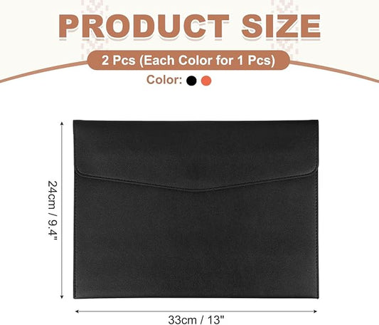 PATIKIL 2Pcs PU Leather A4 File Folder, Document Holder Envelope Waterproof Napa Texture Filing Organizer Portfolio Folder Case with Magnetic Snap Closure for Home Office, Black, Orange