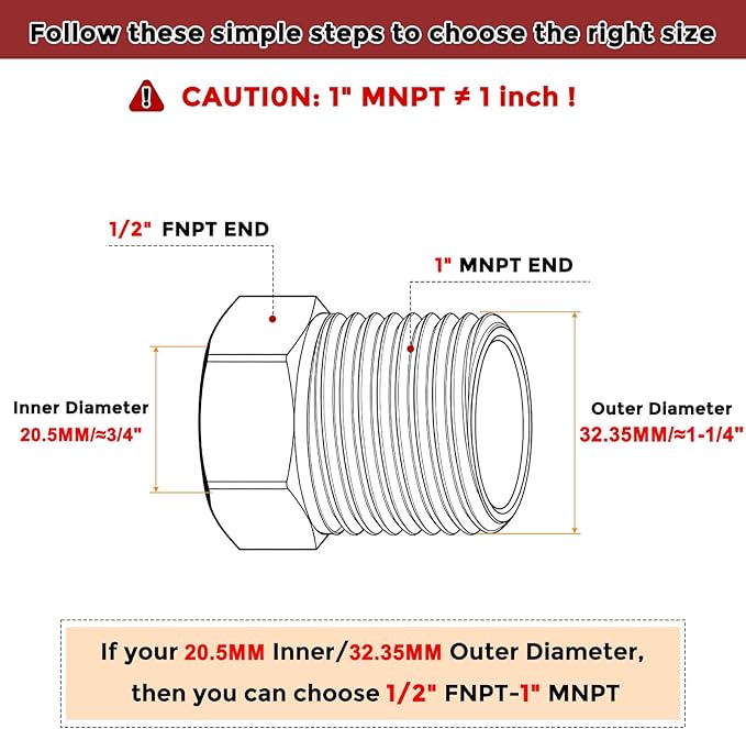 Pack of 1, 1" Male NPT to 1/2" FeMale NPT Solid 304 Stainless Steel Hex Bushing, Hose Fittings Adapter Reducer for Pipe Leak Repair, Bathroom Remodeling, Tool Extensions
