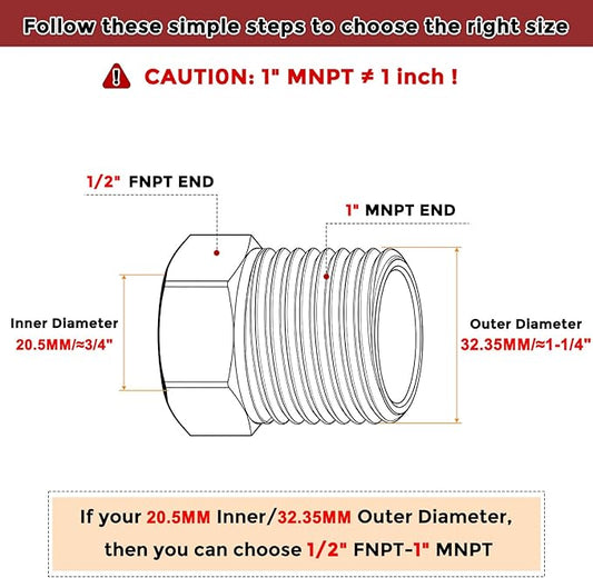 Pack of 1, 1" Male NPT to 1/2" FeMale NPT Solid 304 Stainless Steel Hex Bushing, Hose Fittings Adapter Reducer for Pipe Leak Repair, Bathroom Remodeling, Tool Extensions