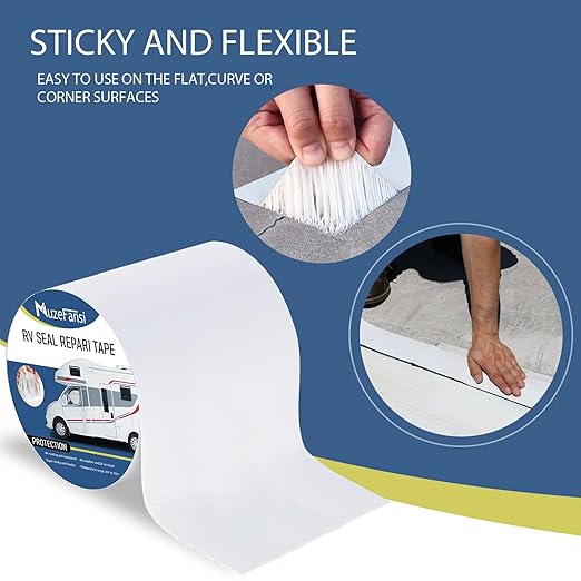 RV Roof Tape 6 Inch X 50 Feet 2Pack, UV & Weatherproof White RV Sealant Roofing Tape,Waterproof RV Flex Seal Tape for Camper Trailer Truck Stop Roof Window Boat Sealing Leak Repair