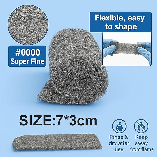 Steel Wool #0000 Grade Pads, 60 Pack – Flexible Cut to Size Wire Wool for Glass Shower Door Hard Water Removal, Chrome & Stainless Steel Polishing, Weep Hole Gap Filler, Mice Control & Rodent Barrier