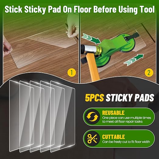 NAACOO Heavy Duty Floor Gap Fixer Tool, 45° Striking Surface Floor Gap Repair Tool with Dual Suction Cup, Made of Iron. with 5pcs Sticky Pads for Fixer Laminate/Vinyl Flooring Tools.