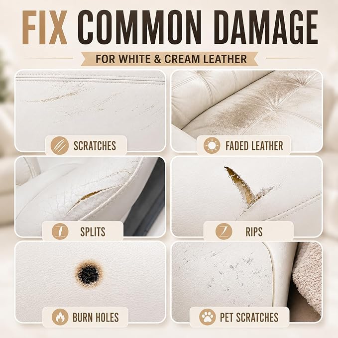 ARCSSAI ARCSSAL Cream Leather & Vinyl Repair Kit, Car Seats, Couch, Boat, Sofa, Jacket & Purse, Fix Scratch & Rip on Artificial, Faux, Genuine Leather, Easy for Anyone to Match Ideal Color