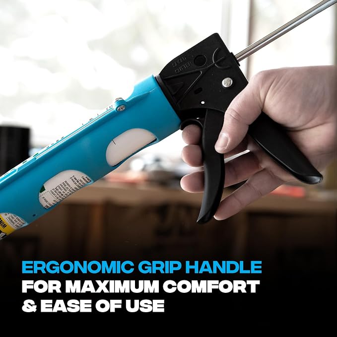 OX Drip Free Caulk Gun 10 oz - 12:1 Thrust Ratio - Lightweight with Spout Cutter & Seal Puncture - Caulking Gun No Drip Plumber Tools - Pistola Para Silicon