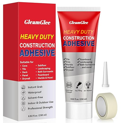Heavy Duty Construction Adhesive 8.8oz (250g) – Strong Waterproof Construction Glue for Concrete, Tile, Brick, Stone & Wood – Gap Filling Flooring & Wall Adhesive for Indoor Outdoor Repairs