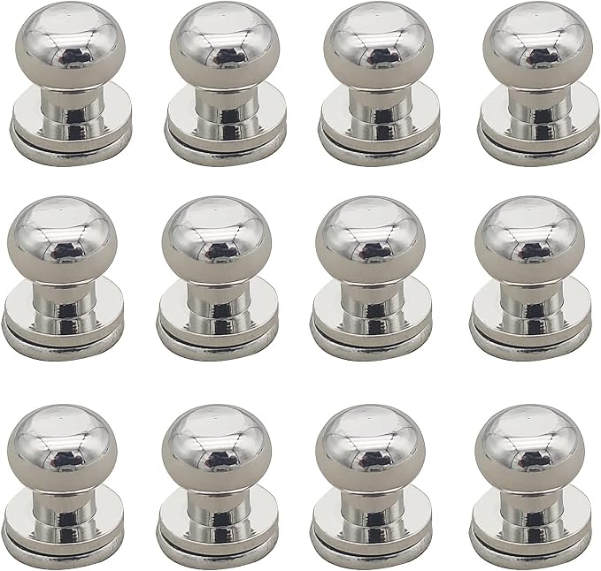 Denailey 12 Sets Solid Brass Round Head Button Stud Screw Leather Rivet Chicago Screws Button Rivets for Leather Craft Belt Wallet Handbag Repairs Decoration (Round Head Size 8mm, Shiny Silver)