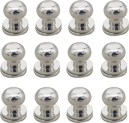 Denailey 12 Sets Solid Brass Round Head Button Stud Screw Leather Rivet Chicago Screws Button Rivets for Leather Craft Belt Wallet Handbag Repairs Decoration (Round Head Size 8mm, Shiny Silver)