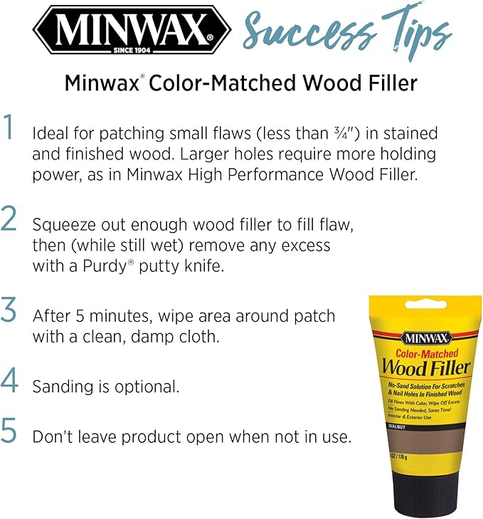 Minwax 448520000 Color-Matched Filler Wood Putty, Natural 6 oz (Pack of 2)