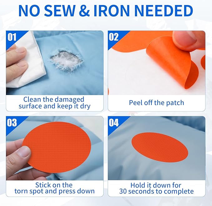 Waterproof Self-Adhesive Nylon Fabric Repair Tape - Tent Repair Kit,4pcs Fabric Patches for Jacket, Clothes, Puffer Down Jacket,Sleeping Bag, Outdoor Gear Tenacious Repairs Tape, Orange