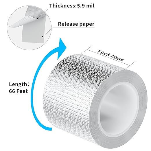 Fiberglass Aluminum Foil Tape 3 Inch x 66 Feet (5.9mil) – Heavy Duty HVAC Metal Tape,High Temp Waterproof Insulation Adhesive for Ductwork, Furnace, Dryer Vent, AC, Pipe Sealing & Repair