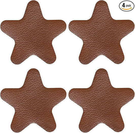 4PCS Stars-Shaped Car PVC Leather Repair Patch Tape, Self-Adhesive Car Seat Tear Repair Kit, Wear-Resistant Auto Interior Decoration Sticker Accessories for Furniture, Upholstery (Brown)
