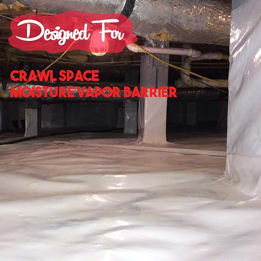 Vapor Barrier Tape - White Insulation Tape for Basement Wall Moisture Barrier, 7 Mil Polyethylene Tape Seal Tape for Crawlspaces, Repair, Underlayment Seams, (6 Inch x 200 Feet, White)