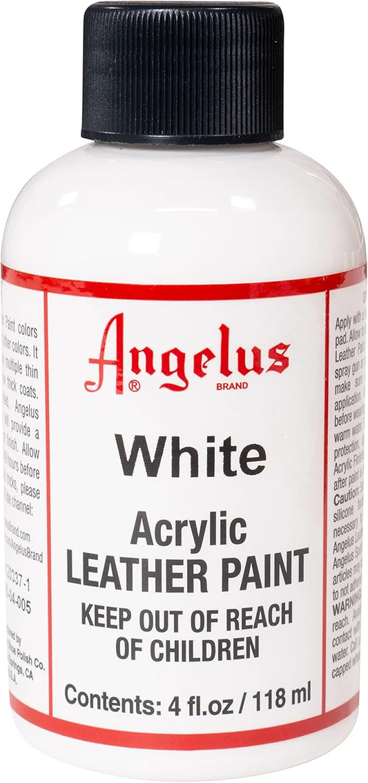 Angelus Acrylic Leather Paint, 4 Fl Oz, White - Professional Flexible, Crack, Scratch, Peel Resistant Leather Paint for Shoes, Sneakers, and Other Leather Projects