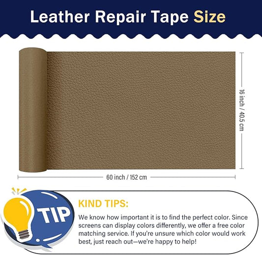 Zenyao Leather Repair Patch Tape - Self Adhesive Leather Repair Kit for Car Seat Furniture, Heavy Duty Vinyl Repair Patch for Couch Sofa, Waterproof Fix for Tears, 16x60 Inch Roll, Grey Khaki