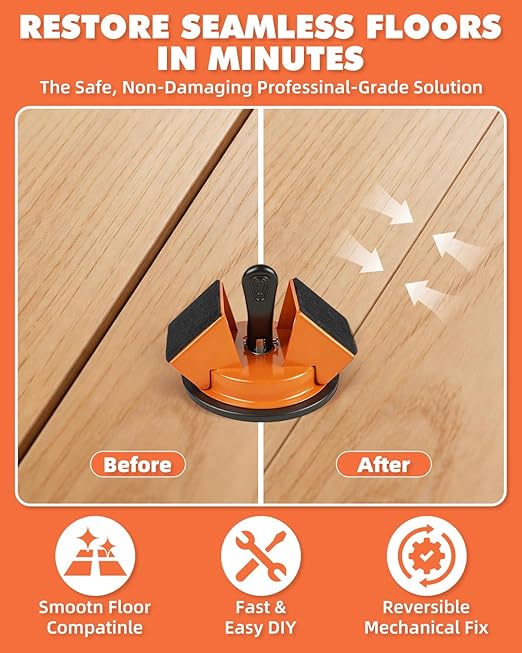 LOVECO Floor Gap Fixer Tool, Heavy Duty Suction Cup for Laminate & Vinyl Plank Repair, Solid Iron Body with Dual 45° Striking Surfaces, Includes 6 Sticky Pads, Gap Cleaning Blade & Microfiber Cloth