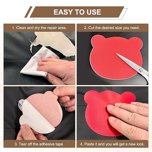 PATIKIL Leather Repair Patch, 2 Pcs 4 x 3.5 Inch Self-Adhesive Vinyl Patch Furniture Tape Repair Kit for Sofas Couches Stools Chairs Cabinets Bags, Red