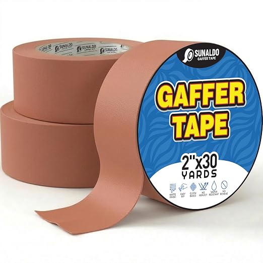 Gaffers Tape Heavy Duty, Easy to Rip, Residue-Free Professional Grade Floor Tape for Electrical Cords, Matte Finish Non Reflective, Weather Resistant (3, Brown, 2" x 30 Yards)