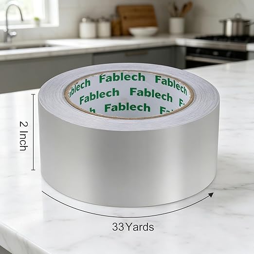 Aluminum Foil Tape, 3.2mil Thick, 2" Width x 33 Yards (99ft), Residue-Free, High Temperature Resistant (-20°C to 180°C), Waterproof for HVAC Duct, Metal Repair & Insulation