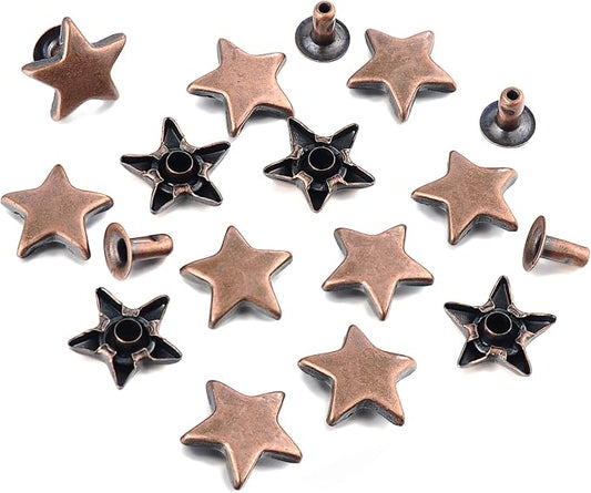 100 Sets 12MM Antique Copper Star Rivets for Leather Star Rivet Studs Garment Rivets Leather Rivets Studs and Spikes for Leather Craft Clothing Bags Belts Dog Collar Shoes DIY Rivets 15/32 Inch