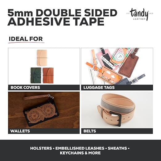 Tandy Leather Tanner's Bond Adhesive Tape - Mess Free Alignment for Stitching and Sewing Projects - Thin Double Sided Tape for Precise Leathercraft Work - 5 mm x 20 m