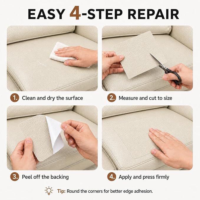 Self Adhesive Leather Repair Patch 24x54 Inch, Large Vinyl Repair Kit，Beige | Leather Tape for Furniture, Couch, Sofa, Car Seats. Waterproof, Strong Adhesion, Easy Cut Pleather Patch Waterproof Scratch