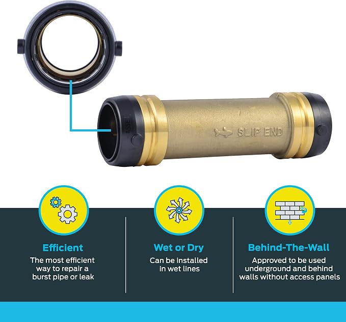 SharkBite 1-1/4 x 1-1/4 in Slip Coupling, Push-to-Connect Brass Plumbing Fitting, UXL0635