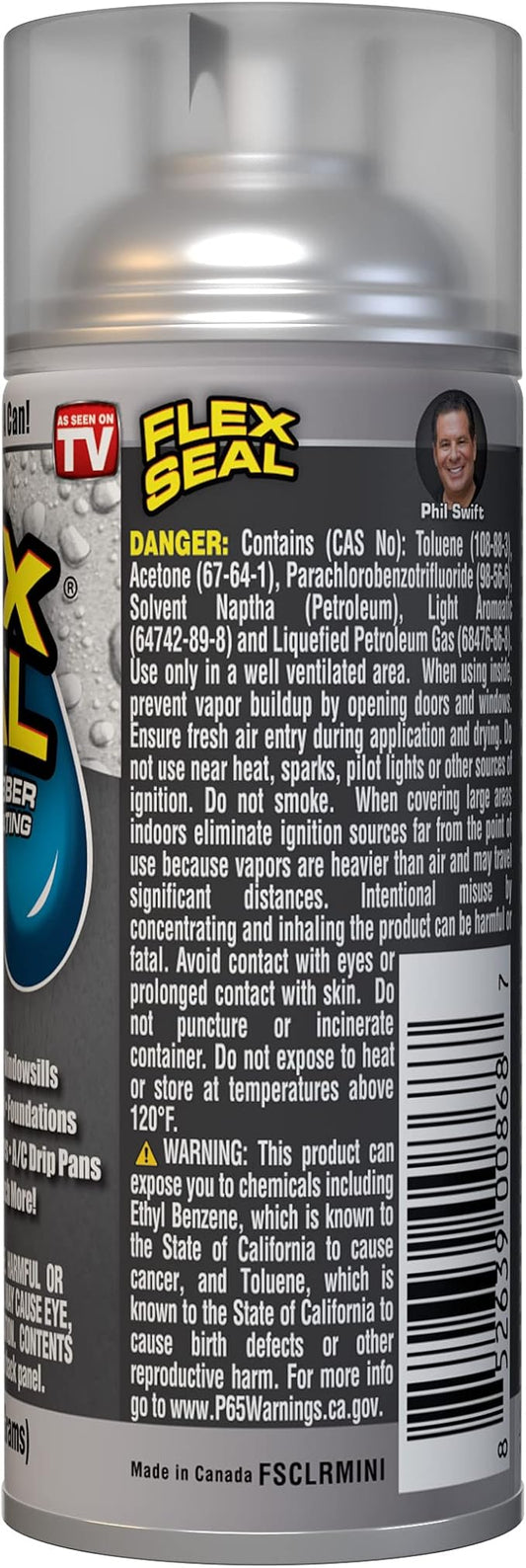 Flex Seal Mini, Clear, Stop Leaks Instantly, Waterproof Rubber Spray On Sealant Coating, Travel Size, Perfect for Gutters, Wood, RV, Campers, Roof Repair, Skylights, Windows, and More