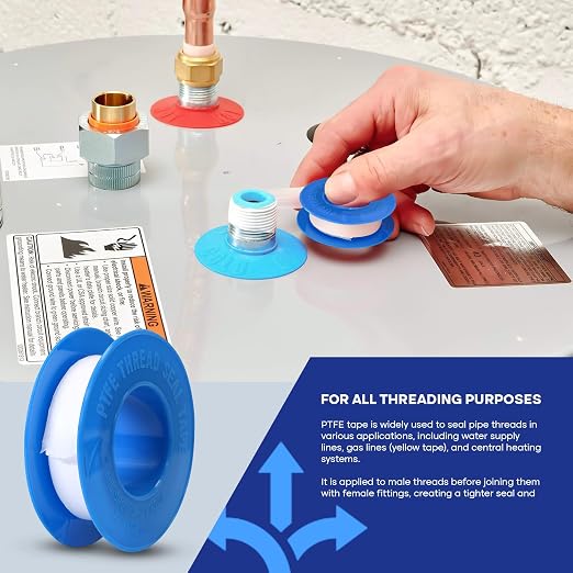 Supply Giant Plumbers PTFE Tape 1/2" W x 260" L 10 Rolls Pipe Thread Tape, High Density Thread Sealant Tape Water Seal Plumbing Tape for Shower Head, Pipes, Gas Lines, Leak Prevention