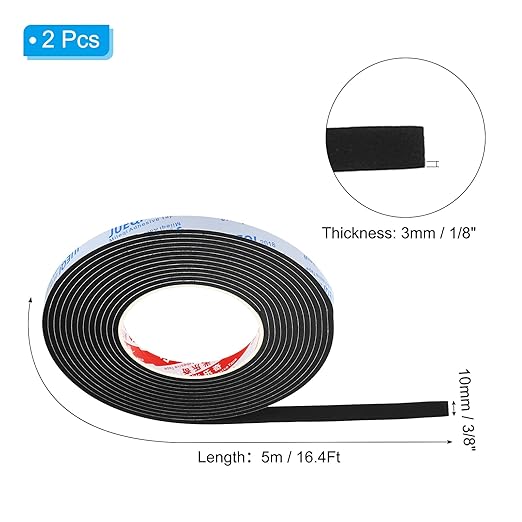 PATIKIL 3/8"W x 1/8"T x 16.4Ft EVA Black Single Sided Foam Tape, 2Pcs Multipurpose Weather Stripping Foam Sealing Tape
