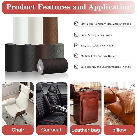 GEYYANG Leather Repair Patch, 16X79 inch Self Adhesive Leather Patches, Large Leather Repair Tape for Couches, Furniture, Car Seats, Cabinets, Wall, Handbags(Gray - Litchi Grain)