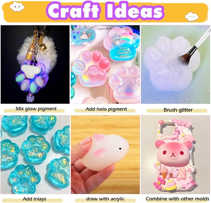 FUNSHOWCASE Taba Squishy Kit Set Liquid Gel+3" Paw Silicone Mold+Flocking