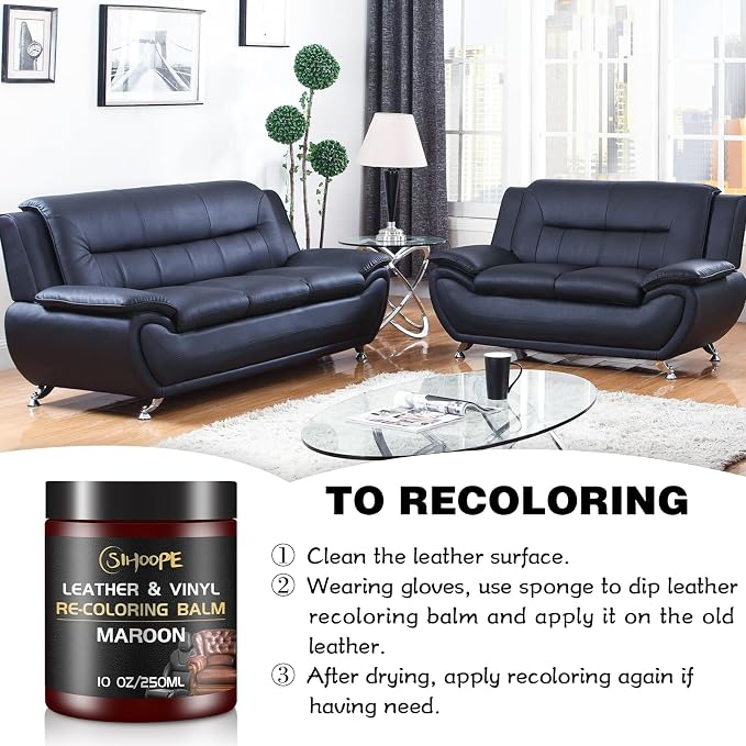 Maroon Leather Recoloring Balm, Leather Repair Kit for Furniture,Leather Dye Couch Paint and Repair,Leather Scratch Remover,Leather Color Restorer for Couches Car Seats Purses Shoes