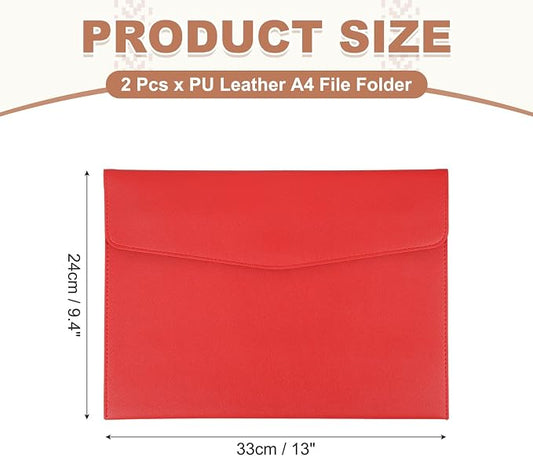 PATIKIL 2Pcs PU Leather A4 File Folder, Document Holder Envelope Waterproof Napa Texture Filing Organizer Portfolio Folder Case with Magnetic Snap Closure for Home Office, Red