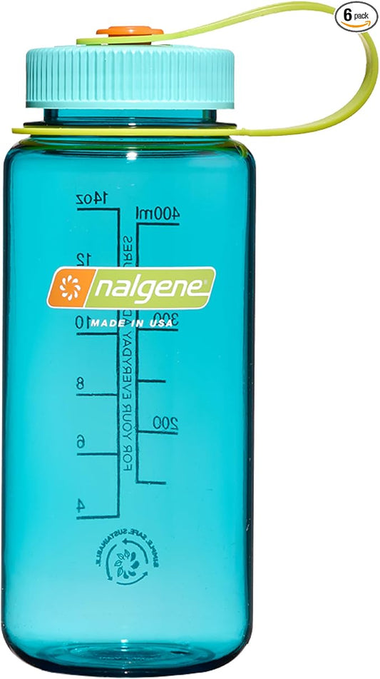 Nalgene Sustain Tritan BPA-Free Water Bottle Made with Material Derived From 50% Plastic Waste (using ISCC certified mass balance), 16 OZ, Wide Mouth, Cerulean (Pack of 6)