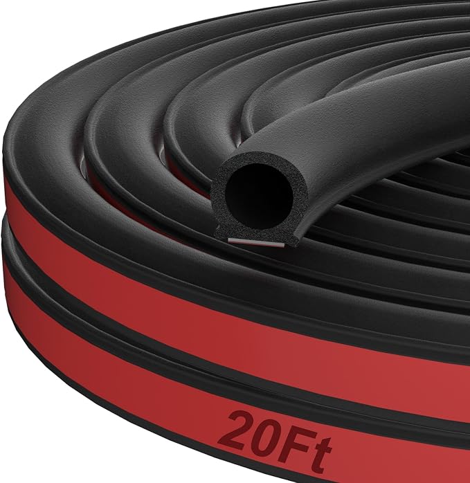 alophoty 20 Ft Rubber Weather Stripping Door Seal, D Shaped Automotive Weather Stripping, Car Door Seal Strip, Self Adhesive Soundproofing Weatherstripping for Doors Windows Car Truck Auto