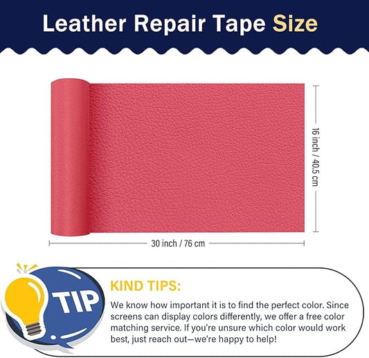Zenyao Leather Repair Patch Tape - Self Adhesive Leather Repair Kit for Car Seat Furniture, Heavy Duty Vinyl Repair Patch for Couch Sofa, Waterproof Fix for Tears, 12x30 Inch Roll, Hot Pink