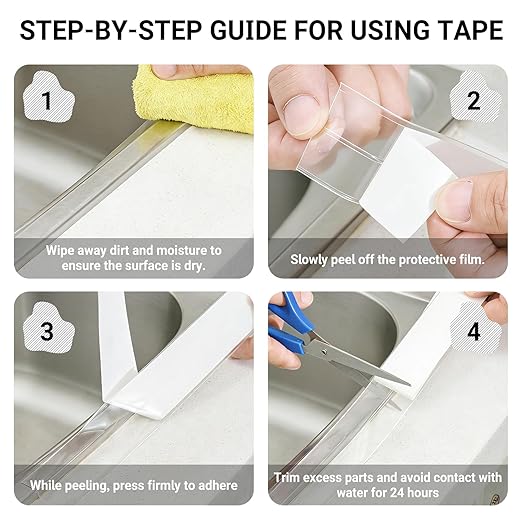 Caulk Tape Waterproof Self Adhesive, Caulking Tape, LAVILI Toilet Sealer Around Toilet Base Waterproof Sealant Strip for Kitchen Countertop, Bathroom, Toilet, (2 Roll 2.2cm x 10.5Ft Clear)